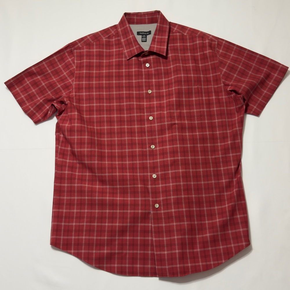 Van Heusen‎ Red Plaid Men's Short Sleeve Large Shirt Excellent